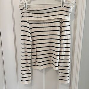 H&M White and Black Striped Off-Shoulder Ribbed Top NWOT